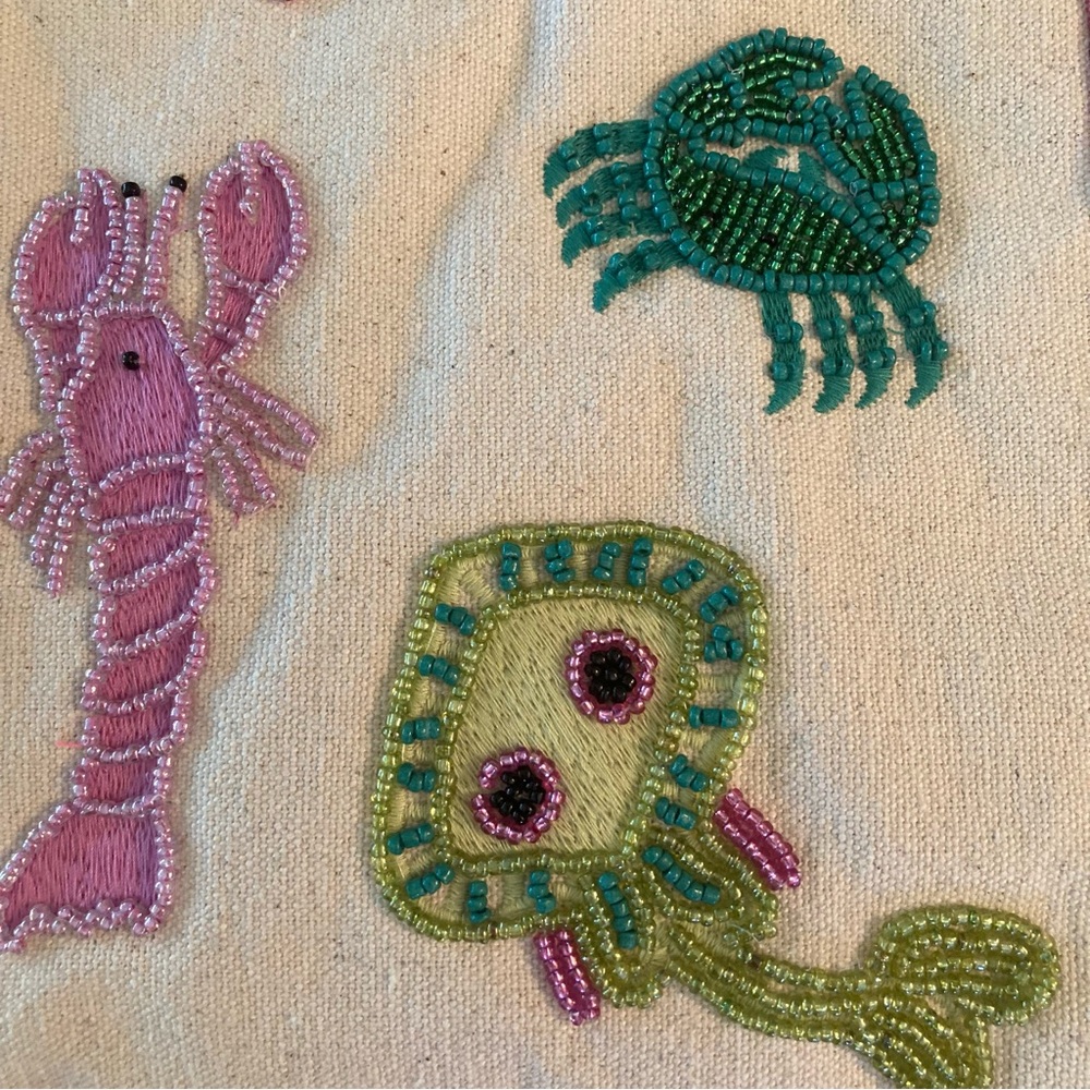 NEW America & Beyond Underwater Tales Beaded Boat Bag Sea Animals Beach Tote L - Picture 6 of 14